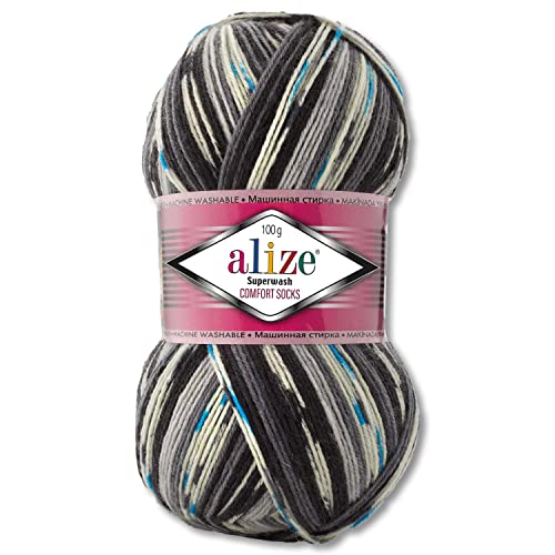 Wohnkult Alize 100 g Superwash Comfort Sockenwolle 33 Farben zur Auswahl EIN-/Mehrfarbig (7650) von Wohnkult
