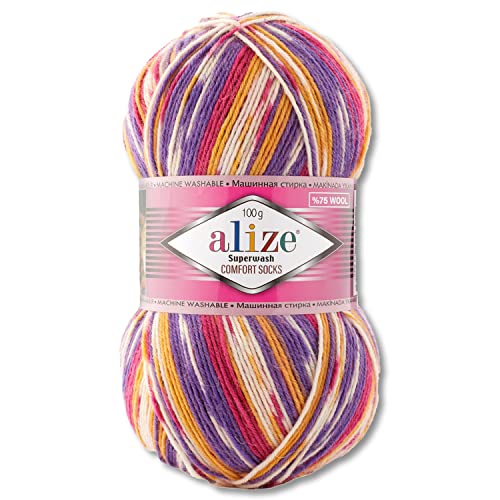 Wohnkult Alize 100 g Superwash Comfort Sockenwolle 33 Farben zur Auswahl EIN-/Mehrfarbig (7655) von Wohnkult