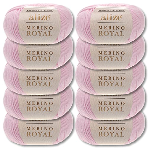 Wohnkult Alize 10x50 g Merino Royal 100% Merinowolle 9 Farben zur Auswahl Superwash Wolle Warmer (31 | Hellrosa) von Wohnkult