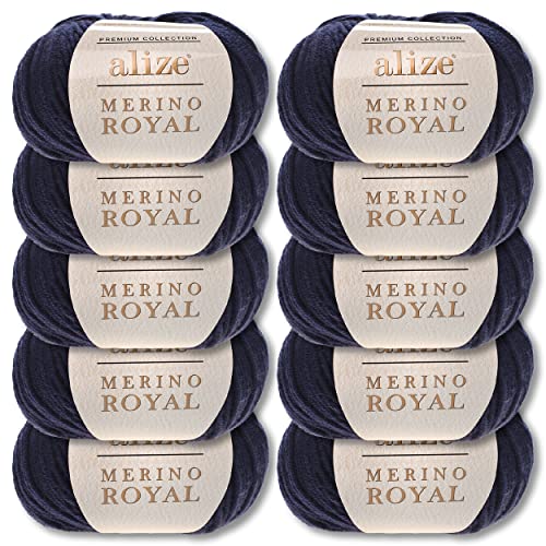 Wohnkult Alize 10x50 g Merino Royal 100% Merinowolle 9 Farben zur Auswahl Superwash Wolle Warmer (58 | Dunkelblau) von Wohnkult