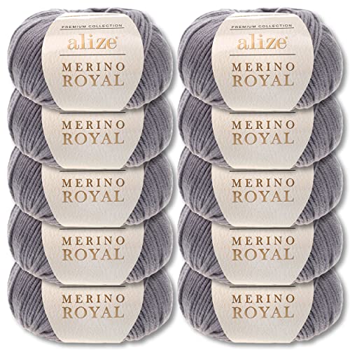 Wohnkult Alize 10x50 g Merino Royal 100% Merinowolle 9 Farben zur Auswahl Superwash Wolle Warmer (87 | Dunkelgrau) von Wohnkult