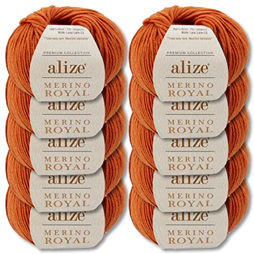 Wohnkult Alize 10x50 g Merino Royal 100% Merinowolle 9 Farben zur Auswahl Superwash Wolle Warmer (89 | Terracotta) von Wohnkult