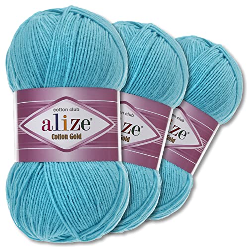 Wohnkult Alize 3 x 100 g Cotton Gold Premium Wolle 59 Farben Sommerwolle Garn Stricken Amigurumi Ganzjahreswolle (287 | Türkis) von Wohnkult