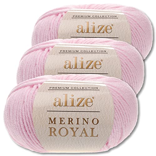 Wohnkult Alize 3x50 g Merino Royal 100% Merinowolle 9 Farben zur Auswahl Superwash Wolle Warmer (31 | Hellrosa) von Wohnkult