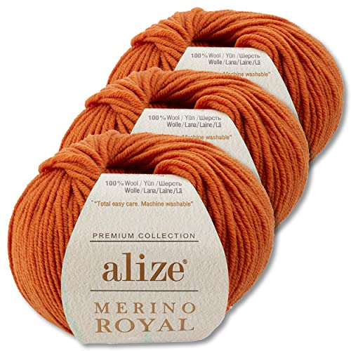 Wohnkult Alize 3x50 g Merino Royal 100% Merinowolle 9 Farben zur Auswahl Superwash Wolle Warmer (89 | Terracotta) von Wohnkult