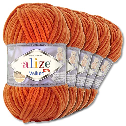 Wohnkult Alize 5x100 g Velluto Premium Wolle 30 Auswahl Chenillegarn Samtwolle Amigurumi Decken Accessore Kleidung DIY (06 | Orange) von Wohnkult