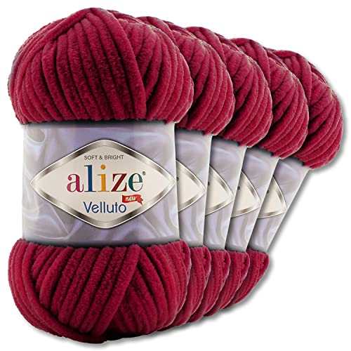 Wohnkult Alize 5x100 g Velluto Premium Wolle 30 Auswahl Chenillegarn Samtwolle Amigurumi Decken Accessore Kleidung DIY (107 | Kirsche) von Wohnkult