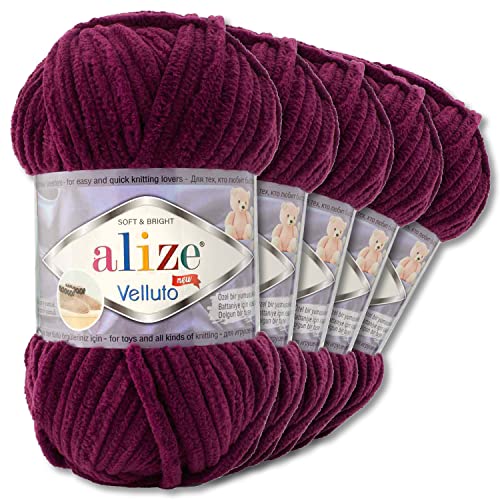 Wohnkult Alize 5x100 g Velluto Premium Wolle 30 Auswahl Chenillegarn Samtwolle Amigurumi Decken Accessore Kleidung DIY (111 | Pflaume) von Wohnkult