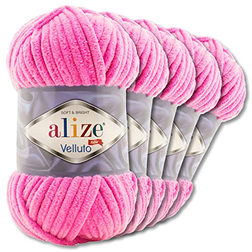 Wohnkult Alize 5x100 g Velluto Premium Wolle 30 Auswahl Chenillegarn Samtwolle Amigurumi Decken Accessore Kleidung DIY (121 | Pink) von Wohnkult