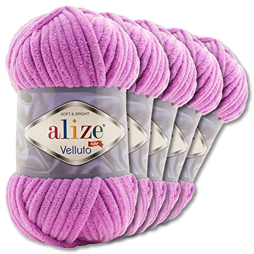 Wohnkult Alize 5x100 g Velluto Premium Wolle 30 Auswahl Chenillegarn Samtwolle Amigurumi Decken Accessore Kleidung DIY (378 | Orchidee) von Wohnkult
