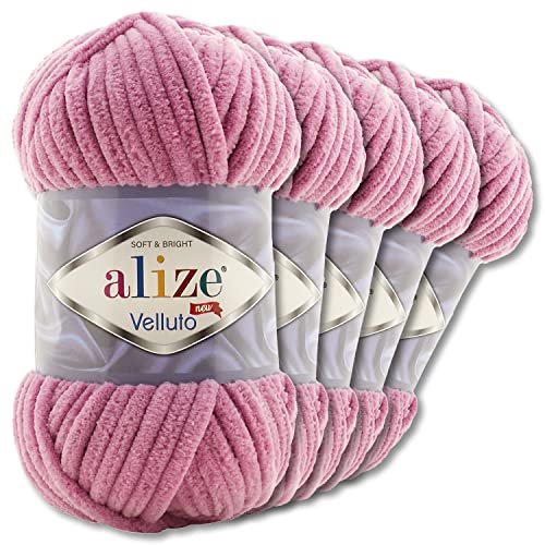 Wohnkult Alize 5x100 g Velluto Premium Wolle 30 Auswahl Chenillegarn Samtwolle Amigurumi Decken Accessore Kleidung DIY (98 | Rose) von Wohnkult