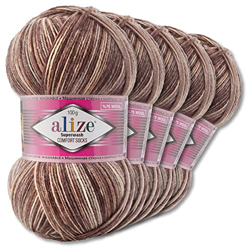 Wohnkult Alize 5x100g Superwash Comfort Sockenwolle 33 Farben zur Auswahl EIN-/Mehrfarbig (7678) von Wohnkult