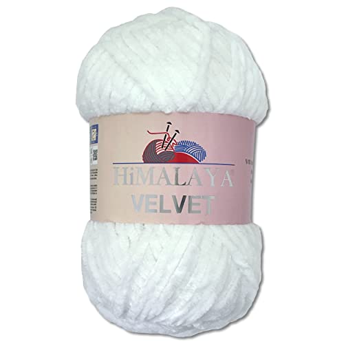Wohnkult Himalaya 100 g Velvet Dolphin Wolle 40 Farben zur Auswahl Chenille Strickgarn Flauschgarn Glanz Accessoire Kleidung Decken (90001 Schneeweiß) von Wohnkult