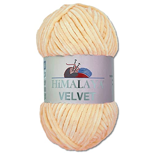 Wohnkult Himalaya 100 g Velvet Dolphin Wolle 40 Farben zur Auswahl Chenille Strickgarn Flauschgarn Glanz Accessoire Kleidung Decken (90033 | Apricot) von Wohnkult