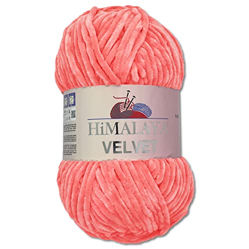 Wohnkult Himalaya 100 g Velvet Dolphin Wolle 40 Farben zur Auswahl Chenille Strickgarn Flauschgarn Glanz Accessoire Kleidung Decken (90046 | Lachsrosa) von Wohnkult