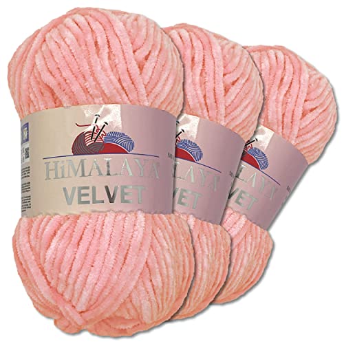 Wohnkult Himalaya 3 x 100 g Velvet Dolphin Wolle 40 Farben zur Auswahl Chenille Strickgarn Flauschwolle Glanz Accessoire Kleidung Decken (90019 | Rosa) von Wohnkult