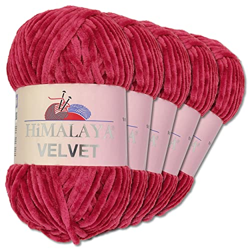 Wohnkult Himalaya 5 x 100 g Velvet Dolphin Wolle 40 Farben zur Auswahl Chenille Strickgarn Glanz Flauschgarn Accessoire Kleidung (90010 | Fuchsia) von Wohnkult