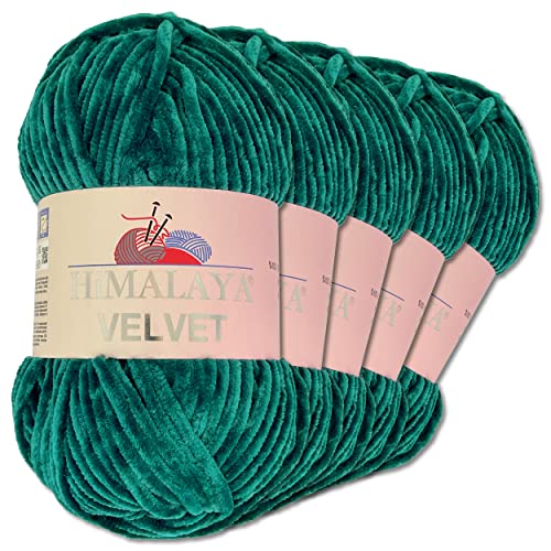 Wohnkult Himalaya 5 x 100 g Velvet Dolphin Wolle 40 Farben zur Auswahl Chenille Strickgarn Glanz Flauschgarn Accessoire Kleidung (90048 | Petrol) von Wohnkult