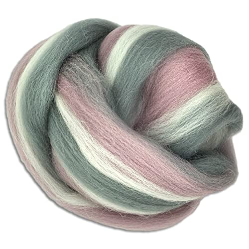 Wooliny 100 g Filzwolle Merinowolle Märchenwolle | 35 Farben zur Auswahl (63 | Grau-Weiß-Rosa) von Wohnkult