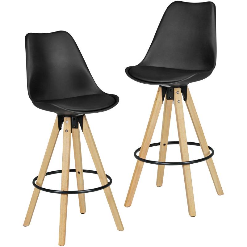 2er Set Barhocker LIMA Retro Design Kunstleder Schwarz Holz mit Lehne von Wohnling