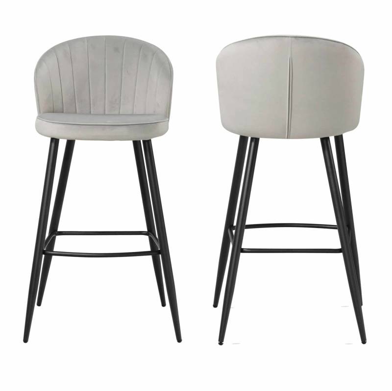 2er Set Barhocker Samt Grau Hocker mit Lehne 56x102 von Wohnling
