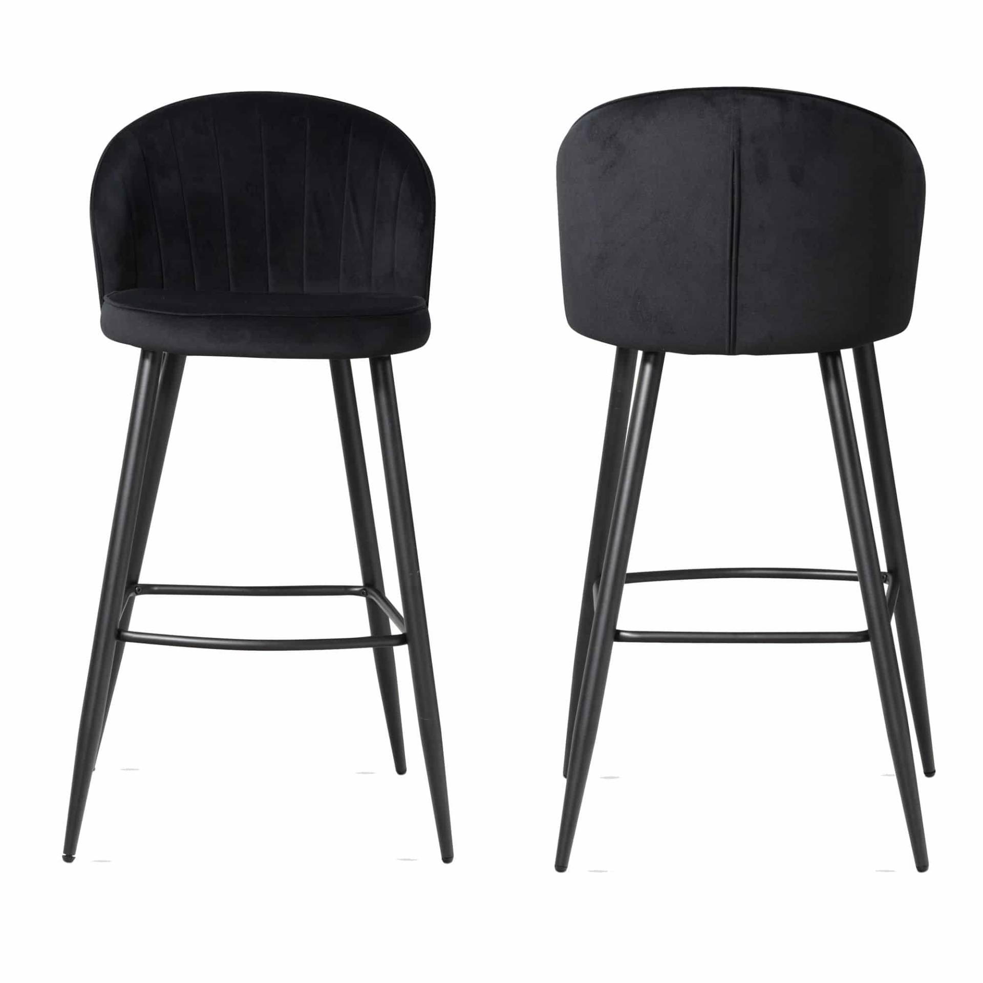 2er Set Barhocker Samt Schwarz Hocker mit Lehne 56x102 2er Set Barhocker Samt Schwarz Hocker mit Lehne 56x102 von Wohnling