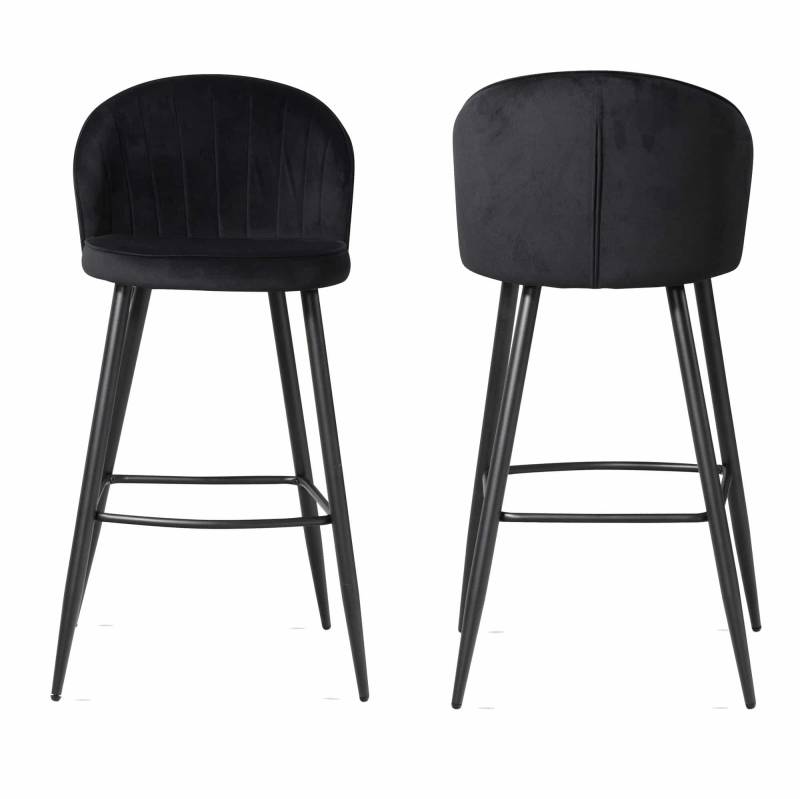 2er Set Barhocker Samt Schwarz Hocker mit Lehne 56x102 von Wohnling