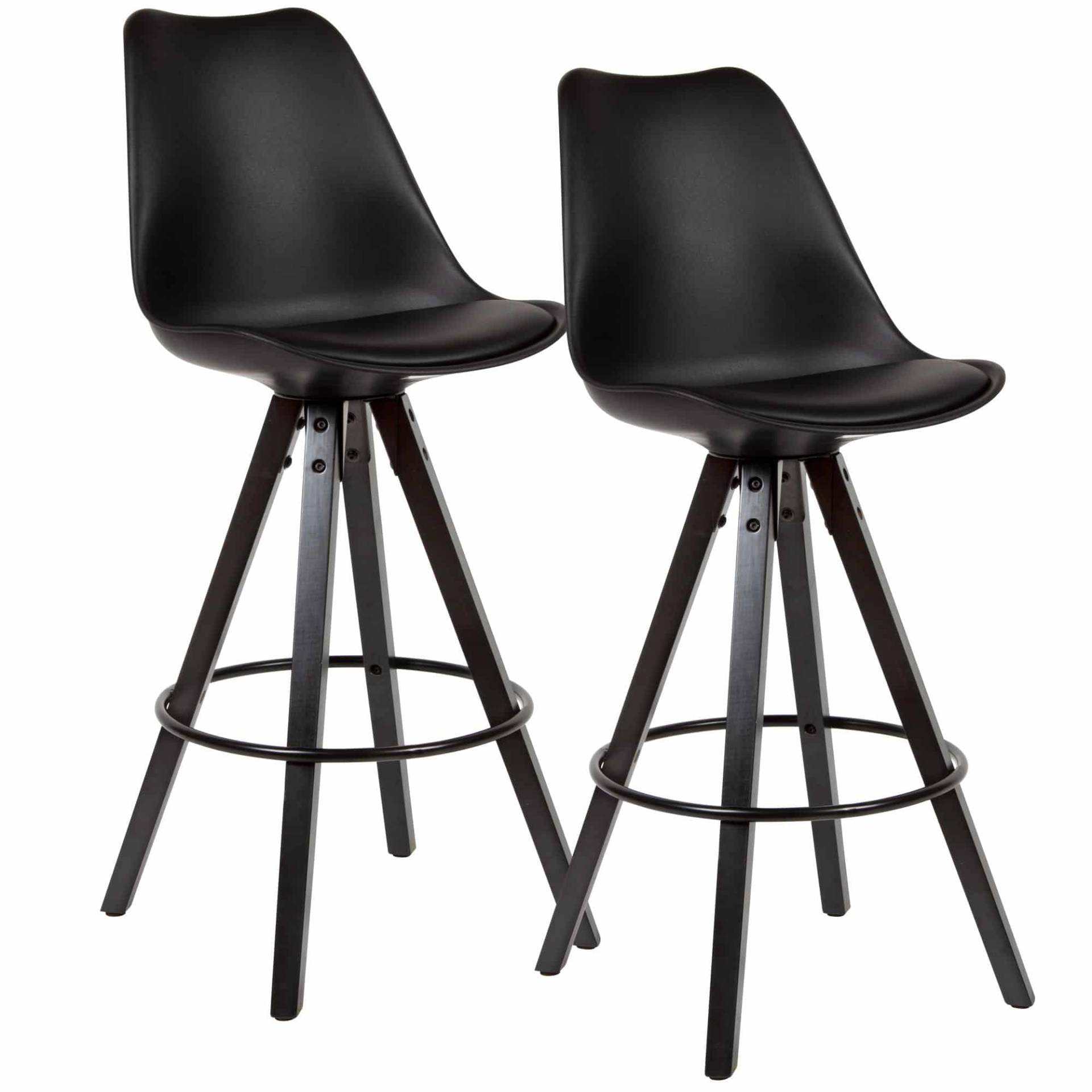 Skandinavische Eleganz: 2er Set Moderne Barhocker mit Schwarzem Kunstlederbezug und Massivholzbeinen Skandinavische Eleganz: 2er Set Moderne Barhocker mit Schwarzem Kunstlederbezug und Massivholzbeinen von Wohnling