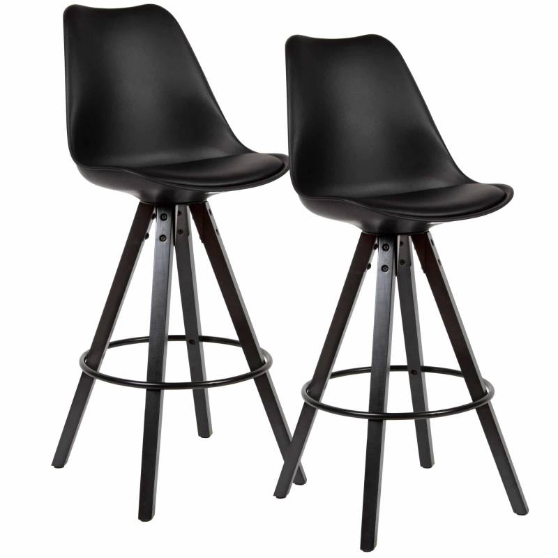 Skandinavische Eleganz: 2er Set Moderne Barhocker mit Schwarzem Kunstlederbezug und Massivholzbeinen von Wohnling