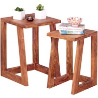 2er Set Beistelltisch Massivholz Sheesham Design Wohnzimmer-Tisch eckig Nachttisch Satztisch Landhaus-Stil 2er Set Beistelltisch Massivholz Sheesham Design Wohnzimmer-Tisch eckig Nachttisch Satztisch Landhaus-Stil von Wohnling