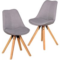 2er Set Retro Esszimmerstuhl Hellgrau Polsterstuhl Stoff-Bezug Rückenlehne Design Küchen-Stuhl gepolstert von Wohnling
