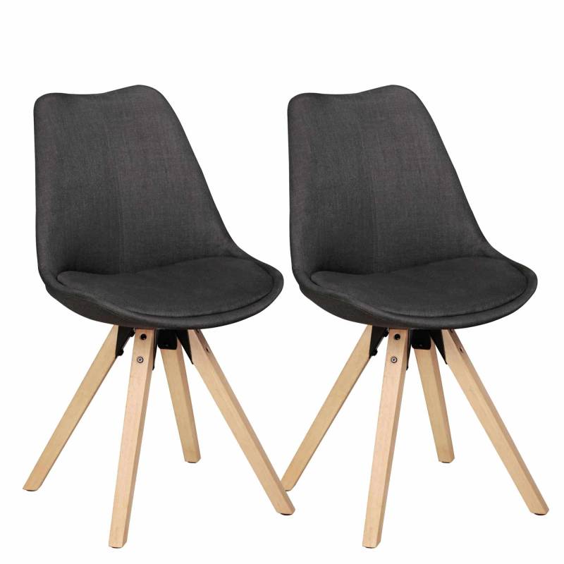 2er Set Retro Esszimmerstuhl LIMA Anthrazit Polsterstuhl Stoff-Bezug Rückenlehne Design Küchen-Stuhl gepolstert von Wohnling