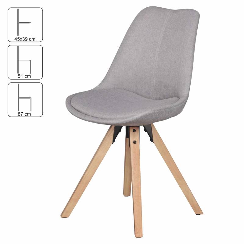 2er Set Retro Esszimmerstuhl LIMA Hellgrau Polsterstuhl Stoff-Bezug Rückenlehne Design Küchen-Stuhl gepolstert von Wohnling