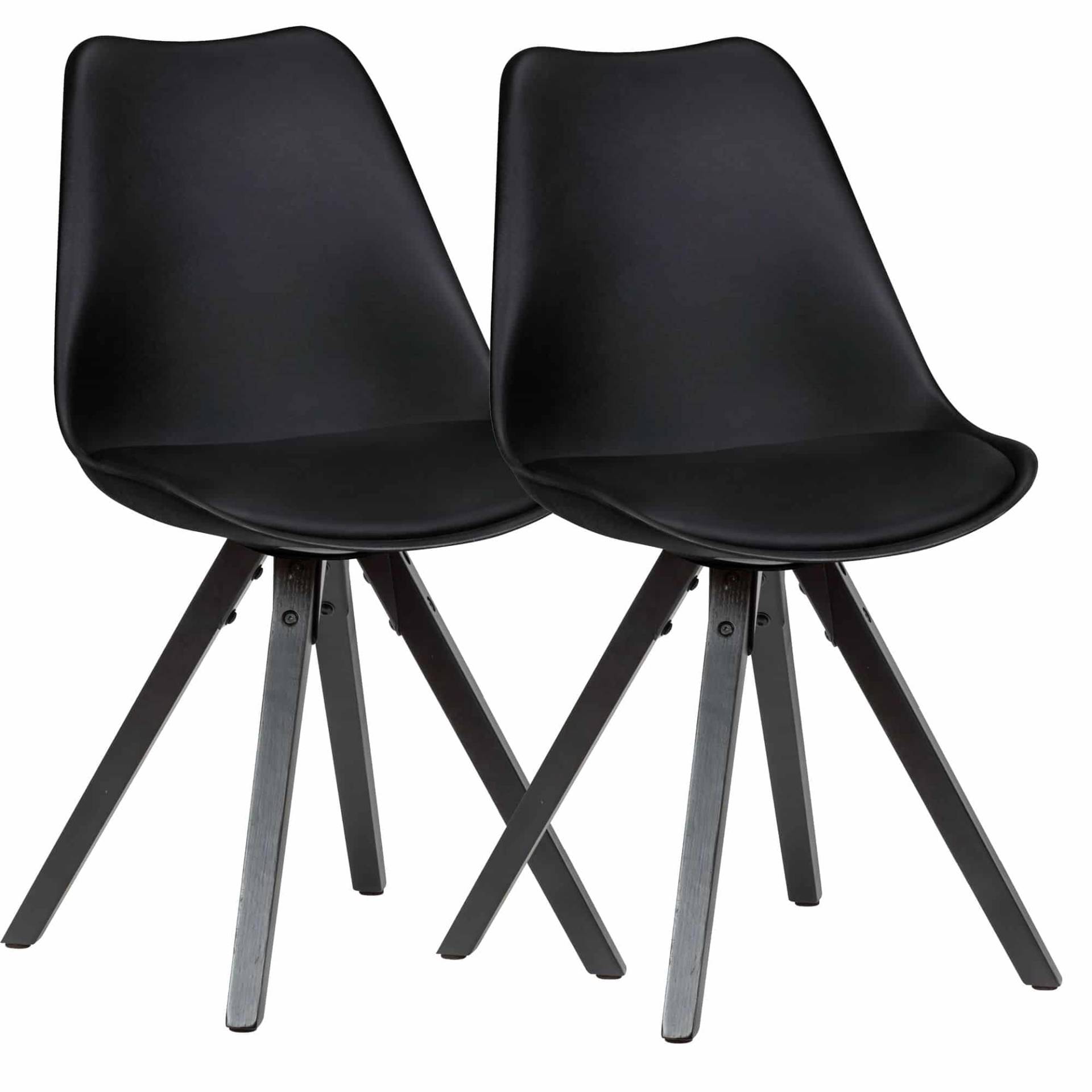 2er Set Retro Esszimmerstuhl Schwarz mit Schwarzen Beinen von Wohnling