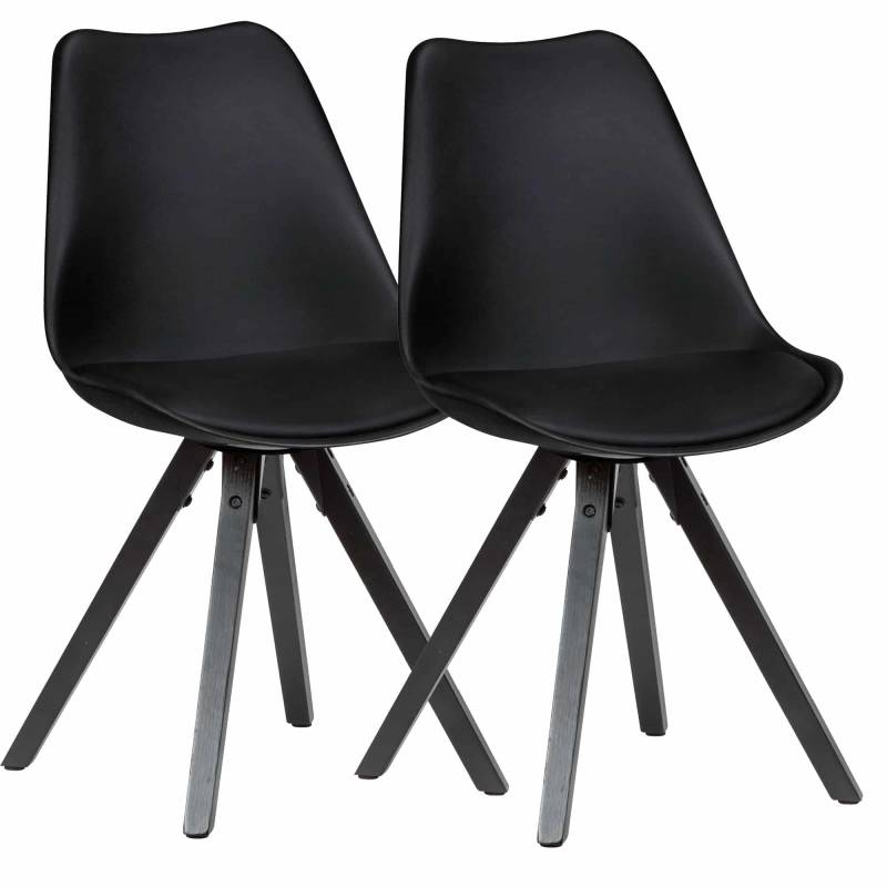 2er Set Retro Esszimmerstuhl Schwarz mit Schwarzen Beinen von Wohnling