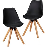 2er Set Retro Esszimmerstuhl schwarz | Polsterstuhl Skandinavisch Rückenlehne | Küchenstuhl Kunstleder gepolstert von Wohnling