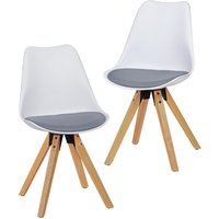 2er Set Retro Esszimmerstuhl weiß/grau | Polsterstuhl Skandinavisch Rückenlehne | Küchenstuhl Stoff gepolstert von Wohnling