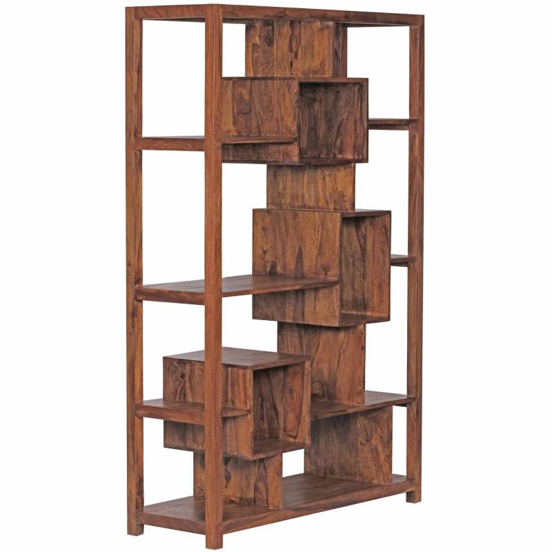 Bücherregal Massiv-Holz Sheesham 115 x 180 cm Wohnzimmer-Regal Ablagefächer Design Landhaus-Stil Standregal von Wohnling