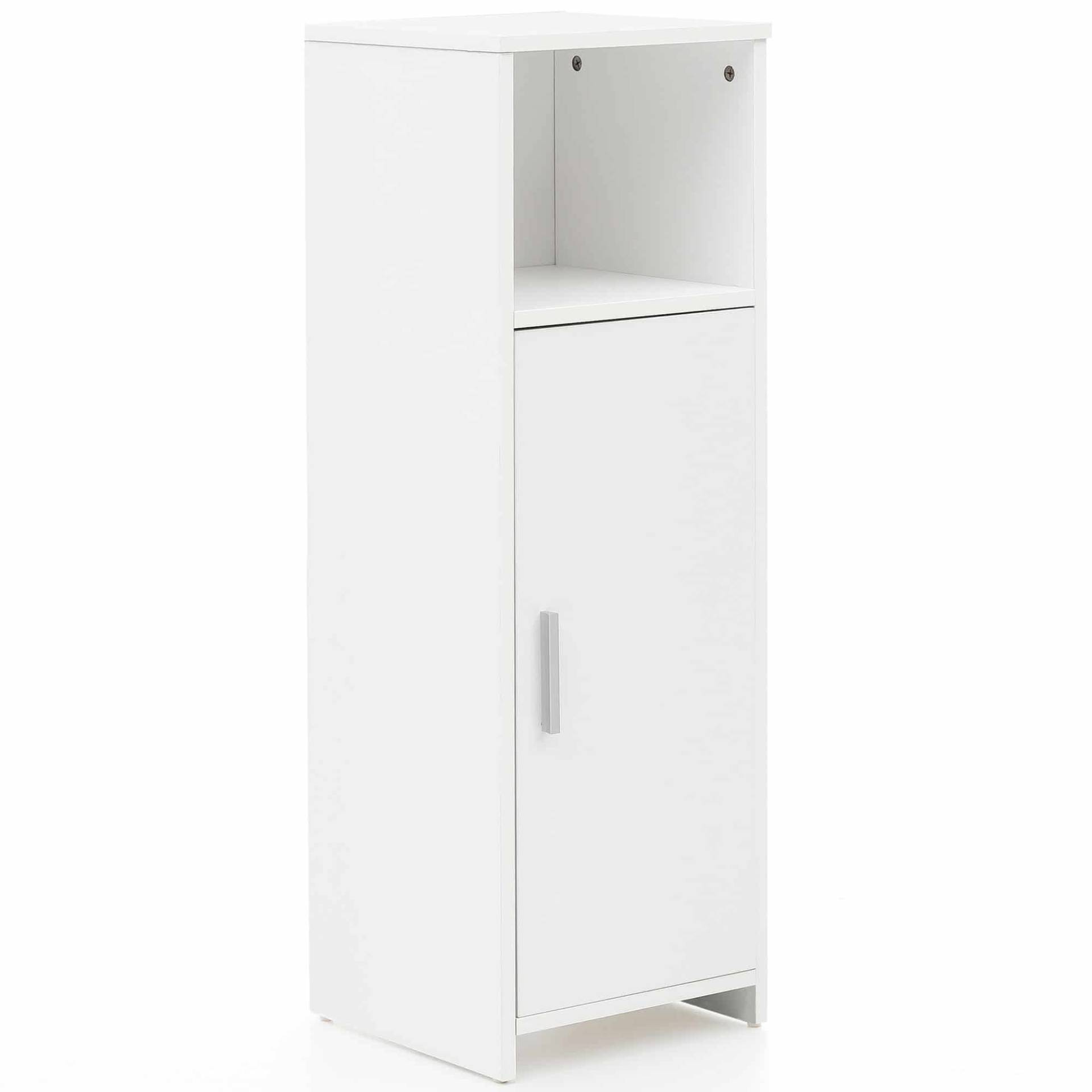 Badschrank 30 x 95,5 x 30 cm weiß Holz mit Tür und Ablagefach von Wohnling