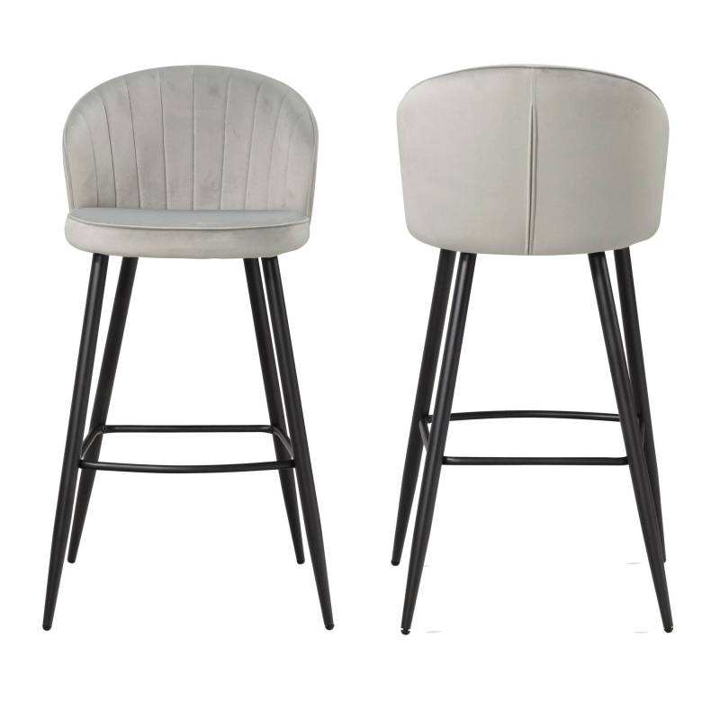 Barhocker 2er Set Samt Grau mit Lehne Skandinavisch Metall 110kg Gepolstert von Wohnling