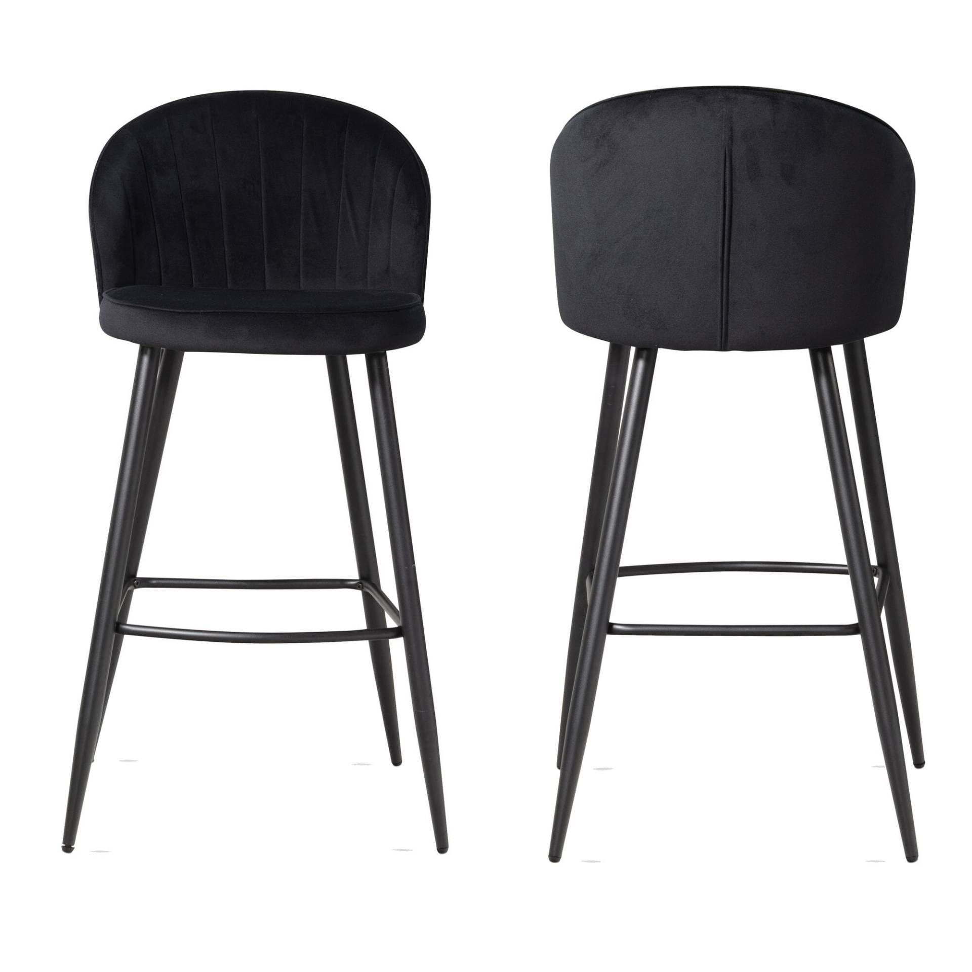 Barhocker 2er Set Samt Schwarz mit Lehne Skandinavisch Metall 110kg Gepolstert von Wohnling