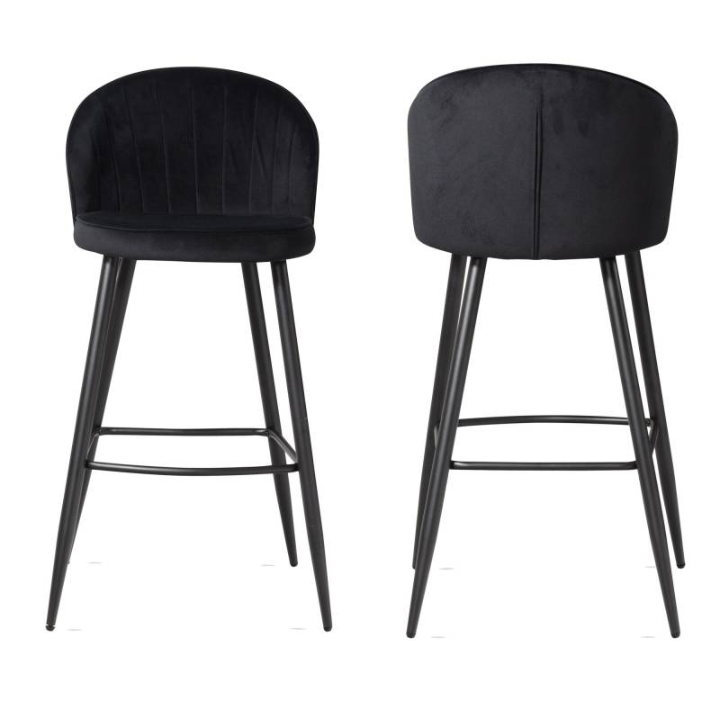 Barhocker 2er Set Samt Schwarz mit Lehne Skandinavisch Metall 110kg Gepolstert von Wohnling