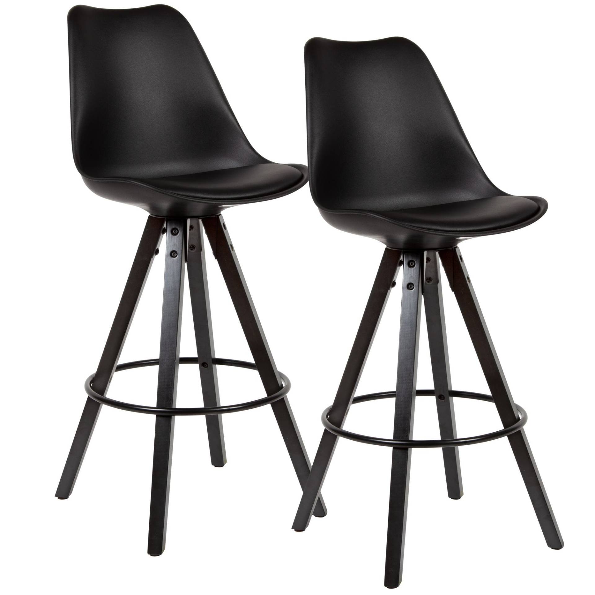 Barhocker Set 2er Schwarz Kunstleder Massivholz Skandinavisch Lehne Sitzhöhe 77cm von Wohnling