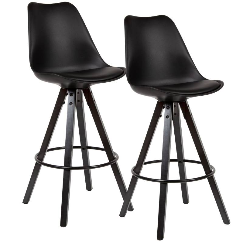 Barhocker Set 2er Schwarz Kunstleder Massivholz Skandinavisch Lehne Sitzhöhe 77cm von Wohnling