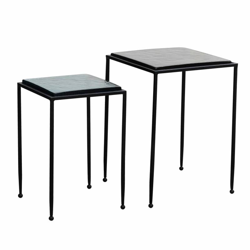 Beistelltisch 2er Set Blau Schwarz Design Satztisch Glas Metall Eckig von Wohnling