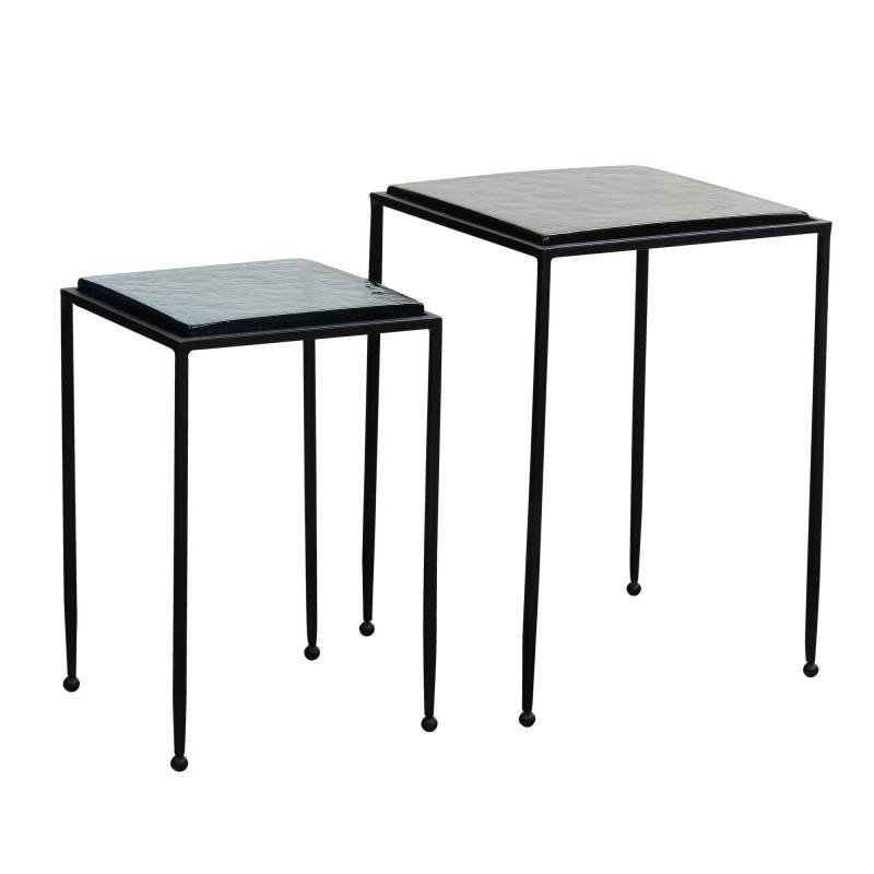 Beistelltisch 2er Set Glas Metall Blau Schwarz Modern Quadratisch Abnehmbare Tischplatte von Wohnling
