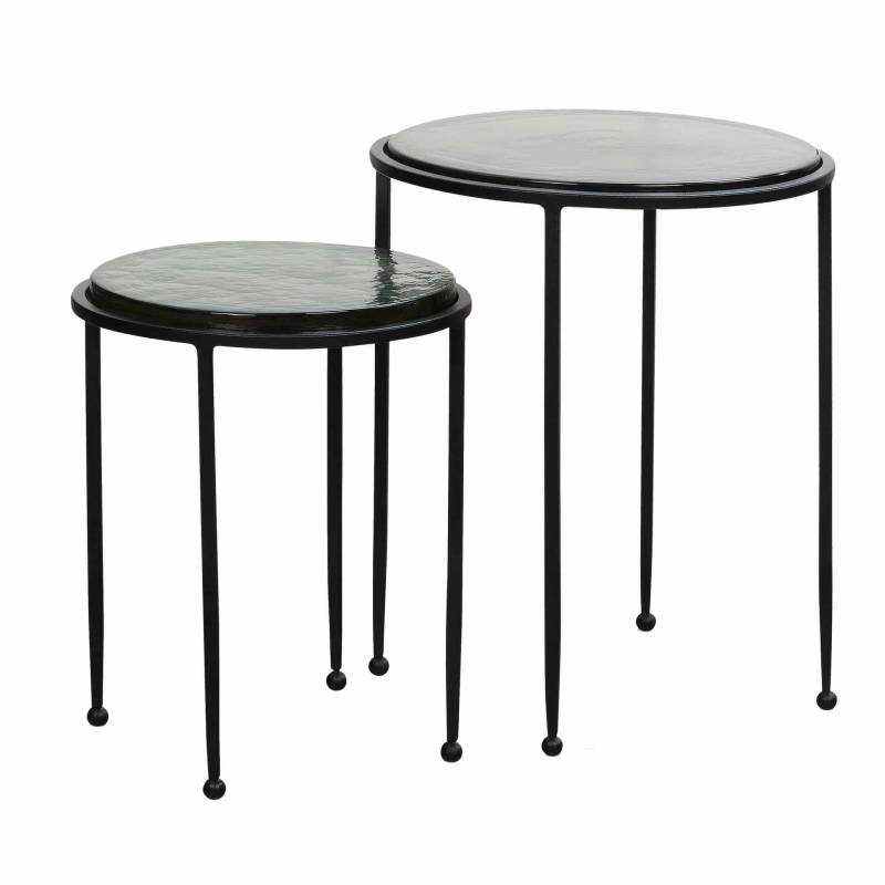 Beistelltisch 2er Set Grün Schwarz Design Satztisch Glas Metall Rund von Wohnling