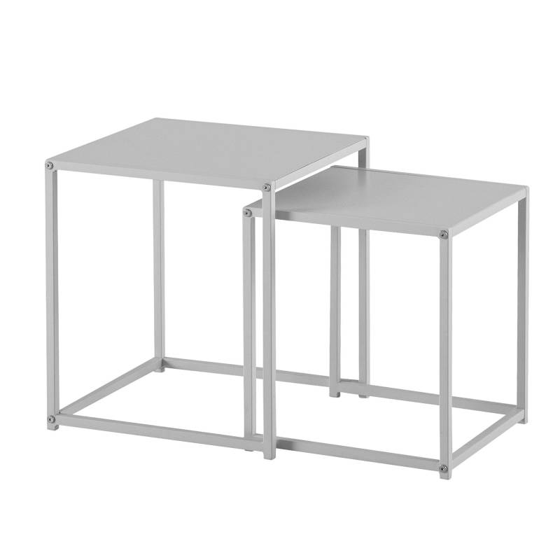 Beistelltisch 2er Set Metall Weiß Industrial Design Sofatisch Quadratisch Satztisch von Wohnling