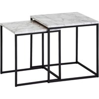 Beistelltisch 2er-Set. weiß Marmor Optik schwarz pulverbeschichtet MDF Stahl von Wohnling