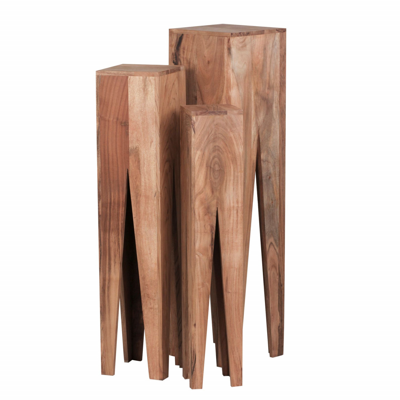 Beistelltisch 3er Set Massivholz Akazie Wohnzimmer-Tisch Design S?ulen Landhausstil Couchtisch quadratisch von Wohnling